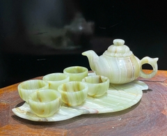 Bộ Ấm Chén Ngọc Onyx Xanh Tuyệt Tác Phong Thủy Thanh Lọc Khí Trường Nâng Tầm Thưởng Trà