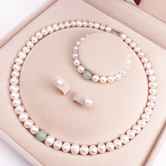 Bộ Trang Sức Ngọc Trai Trắng 8-9ly Mix Đá Thạch Anh Quà Tặng Cho Bà Và Mẹ