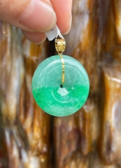 Khấu Bình An Ngọc Phỉ Thúy Xanh Lý Móc Vàng 18K Viên Mãn Phú Quý, Vạn Sự Cát Tường