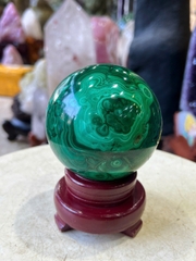 Quả Cầu Ngọc Khổng Tước (Malachite) 9.5cm Sắc Biển Khơi Sang Trọng, Chiêu Tài Tụ Khí