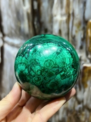 Quả Cầu Ngọc Khổng Tước (Malachite) 8,5cm Vân Đá Độc Bản, Khơi Thông Tài Vận