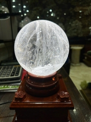 Bi Cầu Thạch Anh Trắng 15cm Tinh Hoa Trầm Tích, Khai Thông Trí Tuệ