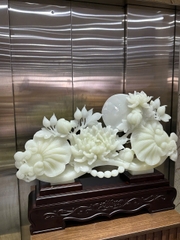 Thanh Gậy Như Ý Hoa Mẫu Đơn Ngọc Onyx Trắng Quyền Lực Vương Giả, Phú Quý Viên Mãn