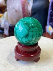 Quả Cầu Ngọc Khổng Tước (Malachite) 8cm Quyền Lực Hoàng Gia, Khơi Thông Tài Vận