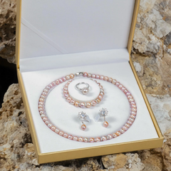 Bộ Trang Sức Ngọc Trai Màu Hồng Phấn Charm Bạc 925 Sang Trọng Làm Quà Tăng, Dự Tiệc