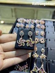 Bông tai đá tourmaline đính bạc 925