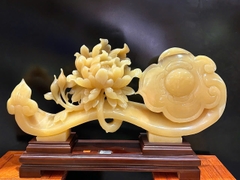 Gậy Như Ý Hoa Mẫu Đơn Ngọc Hoàng Long Mộc Mạc Kim Sắc, Phú Quý Trường Vinh