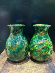 Cặp Bình Ngọc Chalcedony Vân Khổng Tước 20cm