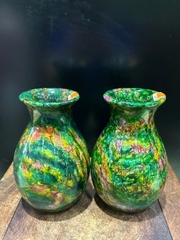 Cặp Bình Ngọc Chalcedony Vân Khổng Tước 20cm