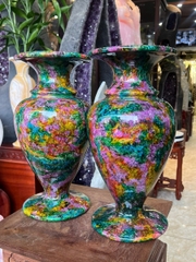 Cặp Bình Ngọc Chalcedony Vân Khổng Tước 41cm