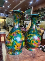 Cặp Lục Bình Chalcedony Vân Ngọc Khổng Tước 38cm