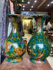 Cặp Lục Bình Chalcedony Vân Ngọc Khổng Tước 38cm