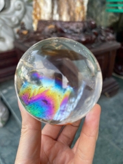 Quả Cầu Thạch Anh Trắng Trong Cao Cấp 500gram Băng Tâm Tinh Khiết, Hỏa Quang Kỳ Diệu