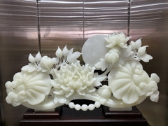 Thanh Gậy Như Ý Hoa Mẫu Đơn Ngọc Onyx Trắng Quyền Lực Vương Giả, Phú Quý Viên Mãn