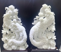 Cặp Khổng Tước Ngọc Onyx Trắng Đại Khối Tuyệt Tác Phú Quý Cát Tường Bảo Tụ Gia Đạo