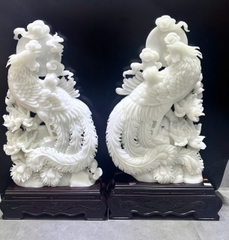 Cặp Khổng Tước Ngọc Onyx Trắng Đại Khối Tuyệt Tác Phú Quý Cát Tường Bảo Tụ Gia Đạo