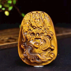 Mặt Dây Chuyền Chạm Rồng Đá Mắt Hổ Tặng Kèm Dây Đeo Sang Trọng
