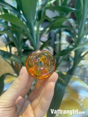 Mặt đồng điếu đá hổ phách bao thể 41mm