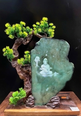 Quan Âm Thiền Tọa Ngọc Phỉ Thuý 39x28x12cm