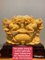 Song Tỳ Hưu tụ kim ngân bảo ngọc hoàng long 70cm