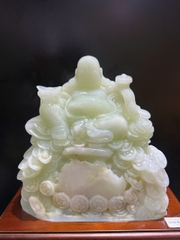 Thần tài di lặc ngồi túi tiền ngọc onyx trắng 32cm