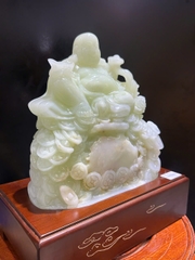 Thần tài di lặc ngồi túi tiền ngọc onyx trắng 32cm