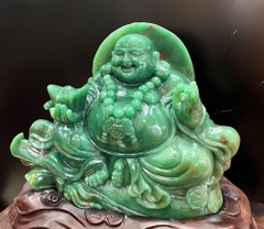 Tượng Di lặc ngồi túi tiền thạch anh xanh 47cm