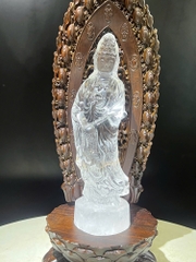 Tượng Mẹ Quan Âm Thạch anh trắng 29cm