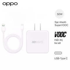 Bộ Sạc Cáp OPPO SuperVOOC 50W Cho Oppo Reno5 - Cáp SuperVOOC Type-C (Chân Trắng)