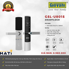 Khóa vân tay cửa gỗ  Giovani GSL-U801S màu bạc