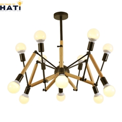 Đèn thả bộ nhện thân gỗ 12 bóng - HTB 325G/12