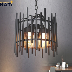 Đèn thả lồng sắt 4 chao thủy tinh hình trụ