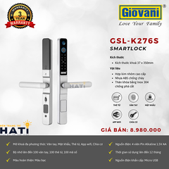 Khóa vân tay cửa nhôm kính  Giovani GSL-K276S màu bạc