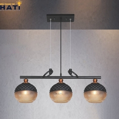 Đèn thả ngang 3 chao thủy tinh hình tròn , vân nổi