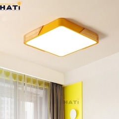 Đèn ốp trần led gỗ Marcalon vuông màu vàng