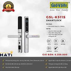 Khóa vân tay cửa nhôm kính  Giovani GSL-K511S màu bạc