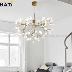 Đèn thả decor Hera 63 lá thân vàng chao đục