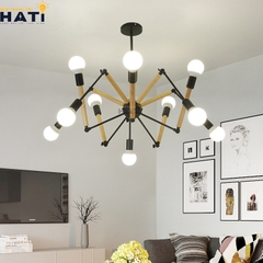 Đèn thả bộ nhện thân gỗ 12 bóng - HTB 325G/12