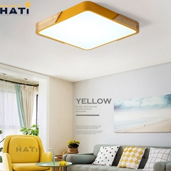 Đèn ốp trần led gỗ Marcalon vuông màu vàng