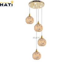 Đèn thả pha lê 4 chao hình tròn