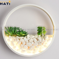 Đèn tường led sỏi đá và cây khung trắng