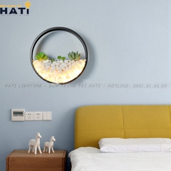 Đèn tường led sỏi đá và cây khung đen
