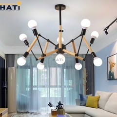 Đèn thả bộ nhện thân gỗ 12 bóng - HTB 325G/12