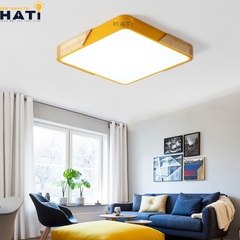 Đèn ốp trần led gỗ Marcalon vuông màu vàng