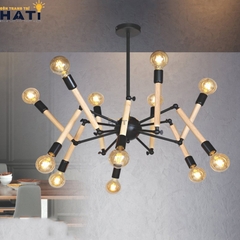 Đèn thả bộ nhện thân gỗ 12 bóng - HTB 325G/12