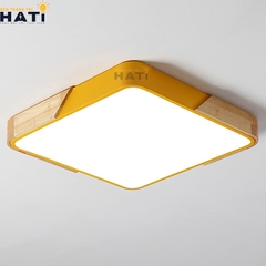 Đèn ốp trần led gỗ Marcalon vuông màu vàng