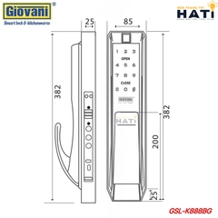 Khóa vân tay cửa gỗ Giovani GSL-K888BG màu đen vàng