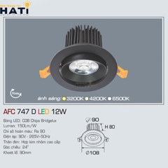 Đèn âm trần Anfaco AFC 747 màu trắng - đen 9w - 12w