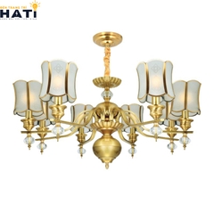 Đèn chùm đồng nguyên chất Amber 8 bóng