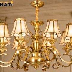 Đèn chùm đồng nguyên chất Tious 8 bóng